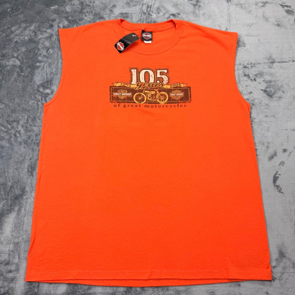 NWT Harley-Davidson 105 Anniversary Muscle Tee Orange Mens 3XL Made in USA - Picture 2 of 8